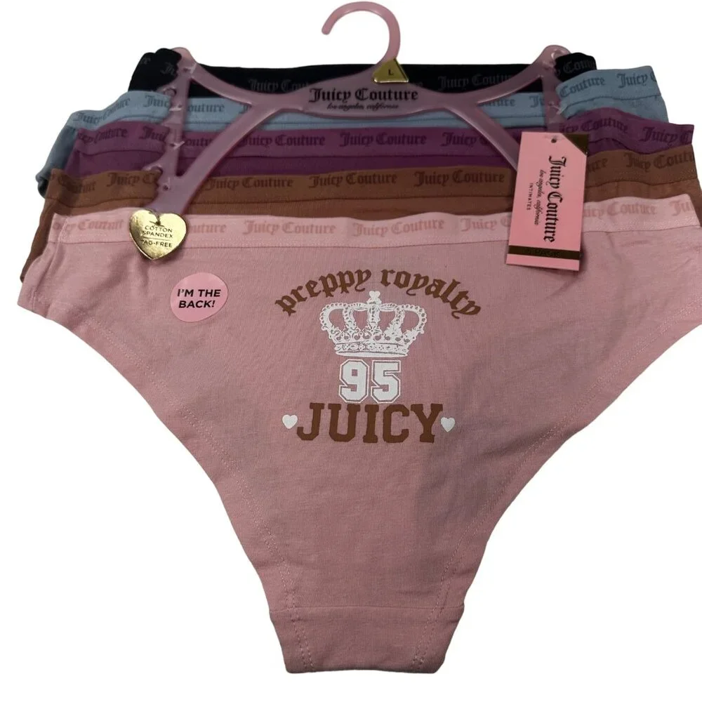 Lot Of 5 Juicy Couture Women's Sz Large Panty Brief Hipster Assorted Colors New